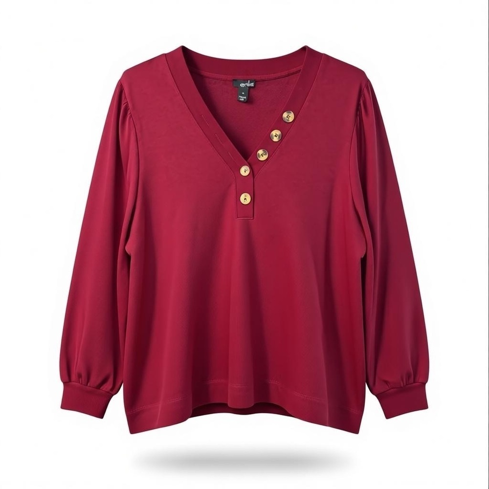 NWT Erika Women's Burgundy Button-Accent Blouse